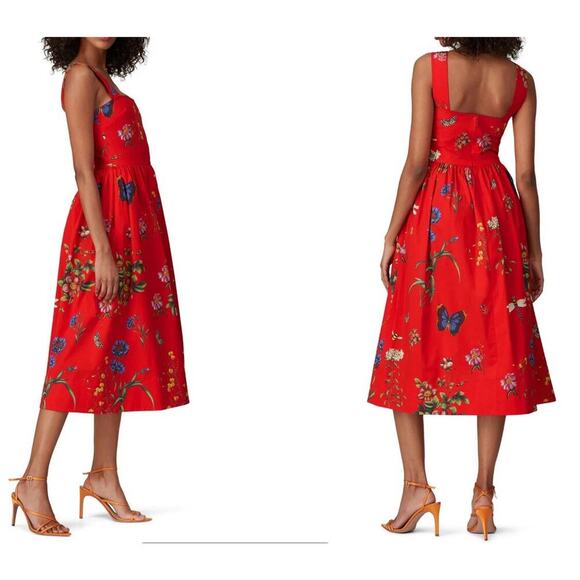 OSCAR DE LA RENTA Scarlett Garden Print Day Dress Midi Butterfly Poplin Floral 2 - Picture 3 of 12
